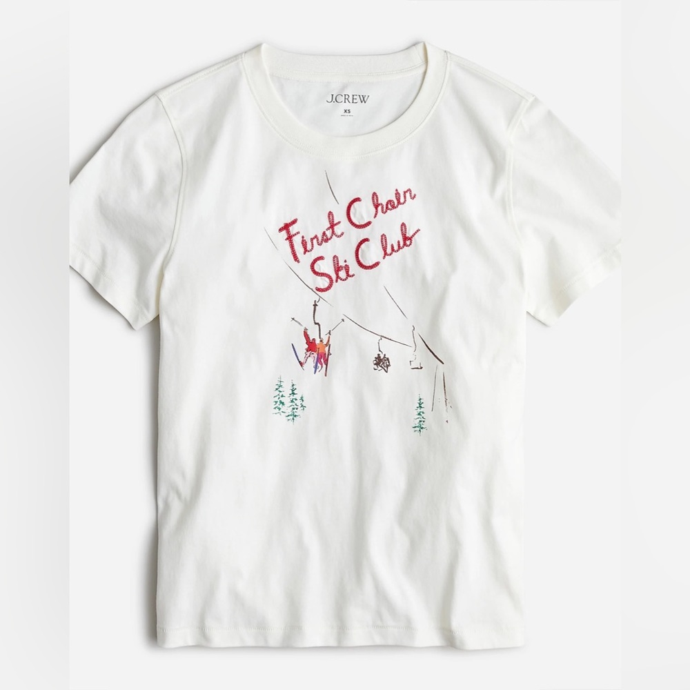 NWT J.Crew First Chair broken-in Jersey T-Shirt Ski Embroidered XS Ivory BM868